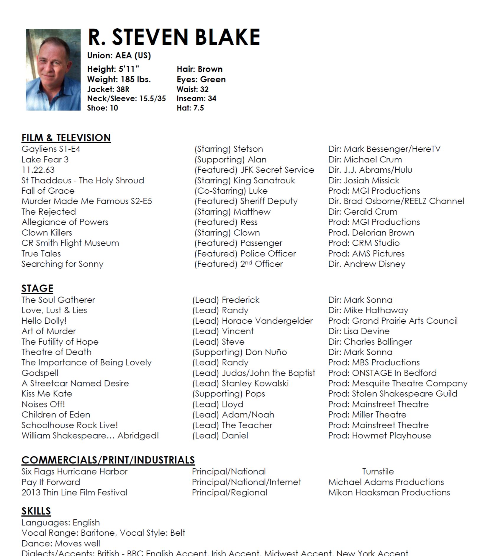 Click to download or print my Talent Resume’